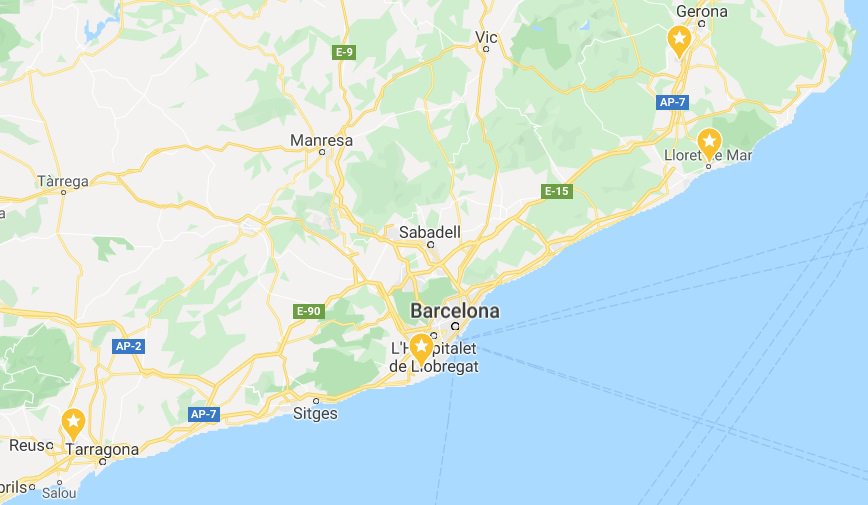 Aeropuertos de Lloret de Mar en el mapa